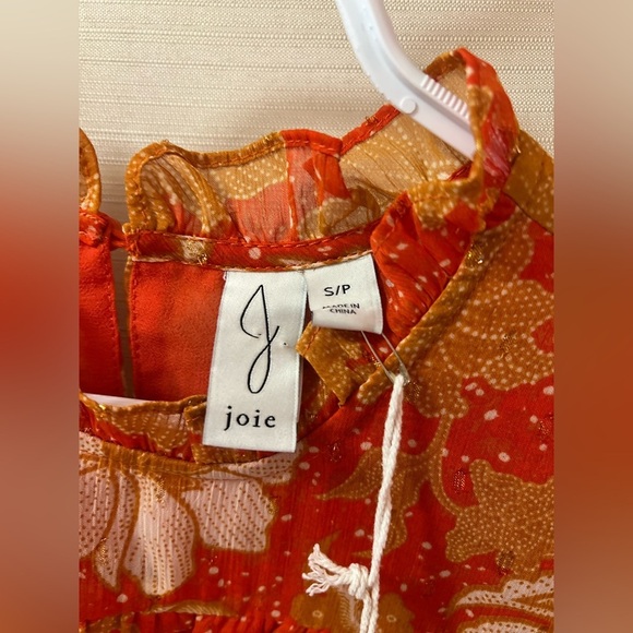 ⚫️ BOGO Joie Orange Ruffled Bib Collar Blouse size small fun flowy summer style - Picture 3 of 9